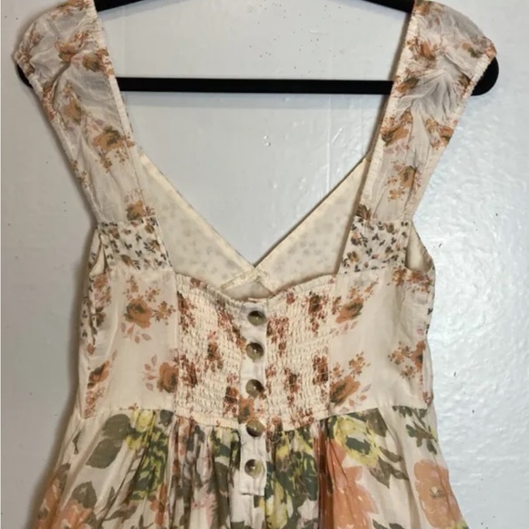 Free People Ivory Floral Love You Midi Dress sz S Smocked Back Peasant A-Line - Picture 7 of 9